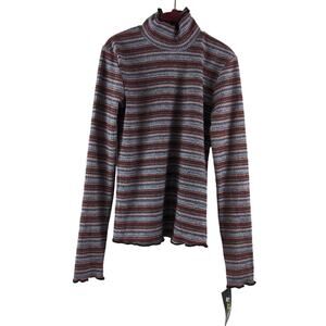 Turtleneck Neck Sweater Art Class Girls S‎ Striped Red Metallic Scalloped Top